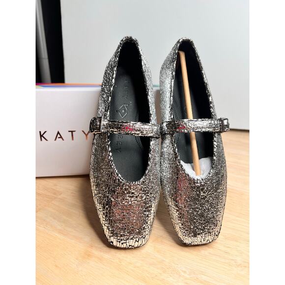 Katy Perry The Evie Mary Jane Flats Silver Metallic Glass Women's Size 12 NWT - Picture 6 of 9
